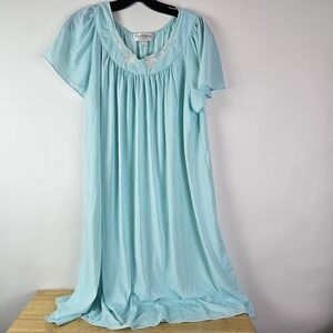 Miss‎ Elaine Classics Nightgown XL Blue Lace Pastel Flutter Sleeve Nylon Midi